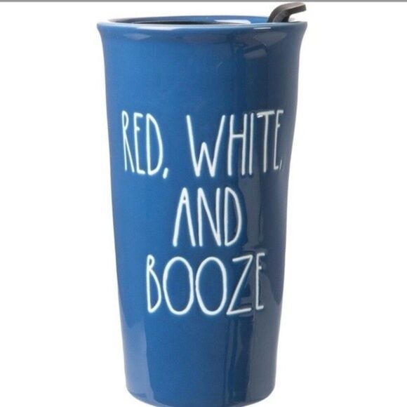 New In Box Rae Dunn Red, White, & Booze Travel Mug Rae Dunn Artisan Collection - Picture 1 of 7